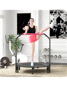 HOMCOM 48" Foldable Mini Fitness Trampoline, with Adjustable Foam Handle, Pink 2