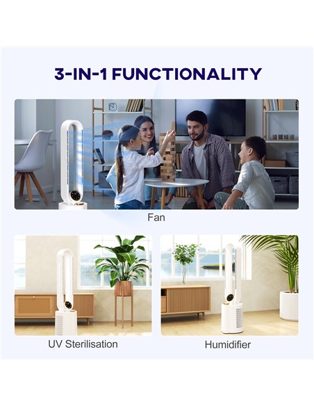 HOMCOM Multi-Mode Bladeless Tower Fan and Humidifier - White