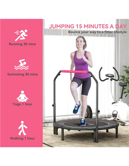 HOMCOM 48" Foldable Mini Fitness Trampoline, with Adjustable Foam Handle, Pink