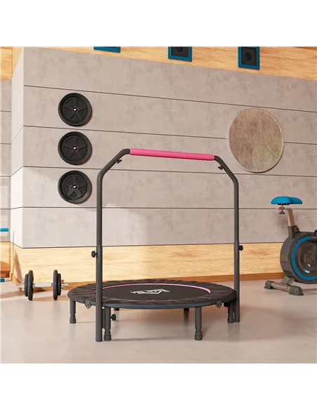 HOMCOM 48" Foldable Mini Fitness Trampoline, with Adjustable Foam Handle, Pink