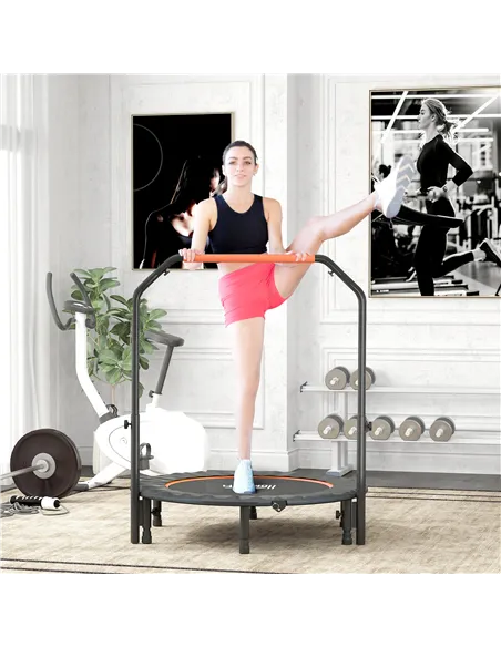HOMCOM 45" Foldable Mini Fitness Trampoline, with Adjustable Foam Handle, Orange