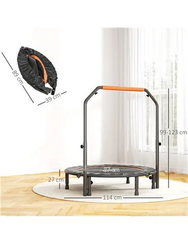 HOMCOM 45" Foldable Mini Fitness Trampoline, with Adjustable Foam Handle, Orange
