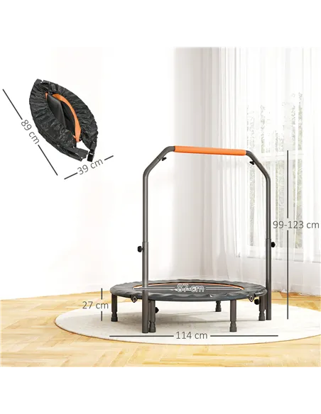 HOMCOM 45" Foldable Mini Fitness Trampoline, with Adjustable Foam Handle, Orange
