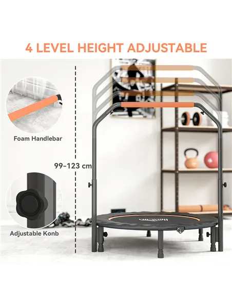 HOMCOM 45" Foldable Mini Fitness Trampoline, with Adjustable Foam Handle, Orange