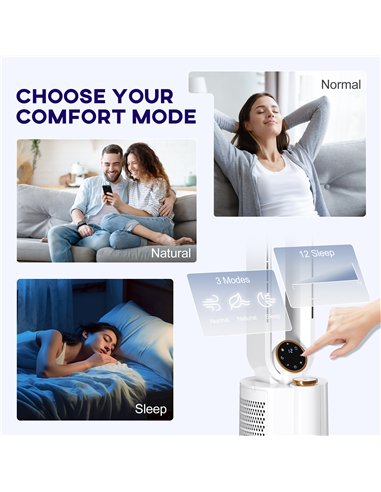 HOMCOM Multi-Mode Bladeless Tower Fan and Humidifier - White
