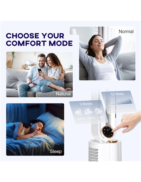 HOMCOM Multi-Mode Bladeless Tower Fan and Humidifier - White