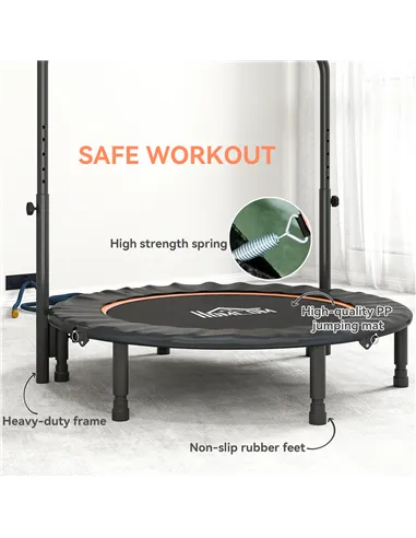 HOMCOM 45" Foldable Mini Fitness Trampoline, with Adjustable Foam Handle, Orange