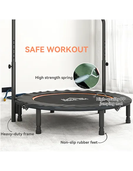 HOMCOM 45" Foldable Mini Fitness Trampoline, with Adjustable Foam Handle, Orange