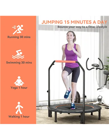 HOMCOM 45" Foldable Mini Fitness Trampoline, with Adjustable Foam Handle, Orange