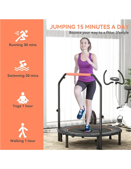 HOMCOM 45" Foldable Mini Fitness Trampoline, with Adjustable Foam Handle, Orange