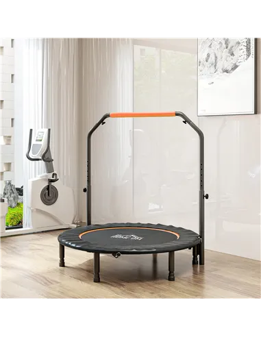 HOMCOM 45" Foldable Mini Fitness Trampoline, with Adjustable Foam Handle, Orange