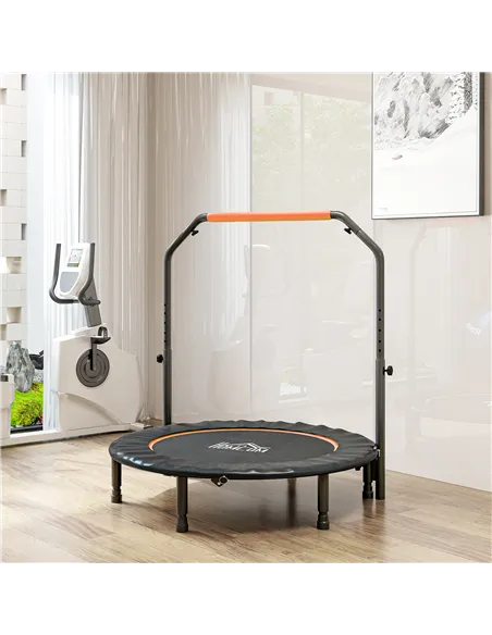 HOMCOM 45" Foldable Mini Fitness Trampoline, with Adjustable Foam Handle, Orange