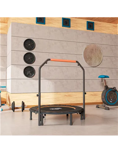 HOMCOM 45" Foldable Mini Fitness Trampoline, with Adjustable Foam Handle, Orange