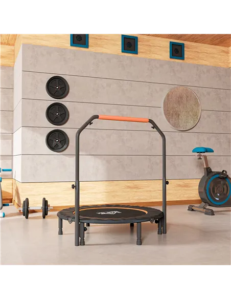HOMCOM 45" Foldable Mini Fitness Trampoline, with Adjustable Foam Handle, Orange