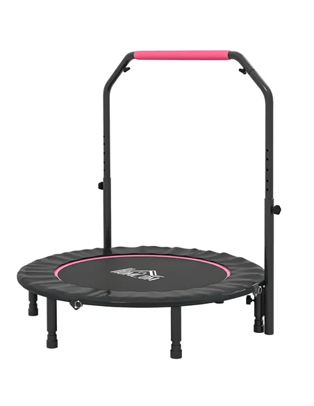 HOMCOM 45" Foldable Mini Fitness Trampoline, with Adjustable Foam Handle, Pink