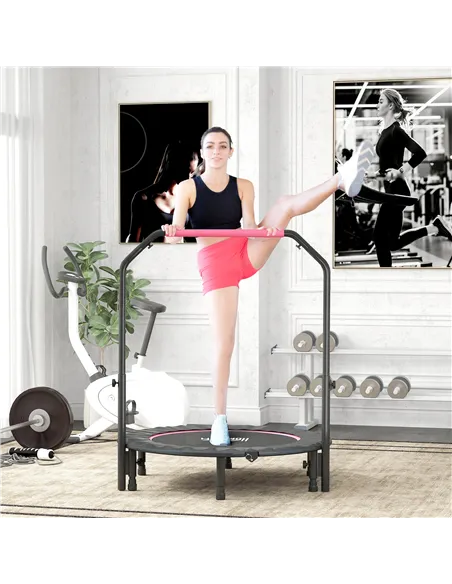 HOMCOM 45" Foldable Mini Fitness Trampoline, with Adjustable Foam Handle, Pink