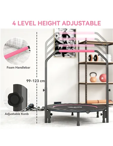 HOMCOM 45" Foldable Mini Fitness Trampoline, with Adjustable Foam Handle, Pink
