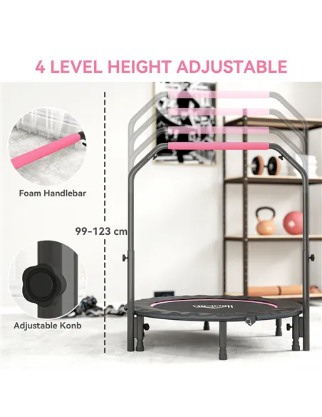 HOMCOM 45" Foldable Mini Fitness Trampoline, with Adjustable Foam Handle, Pink