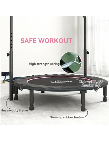 HOMCOM 45" Foldable Mini Fitness Trampoline, with Adjustable Foam Handle, Pink