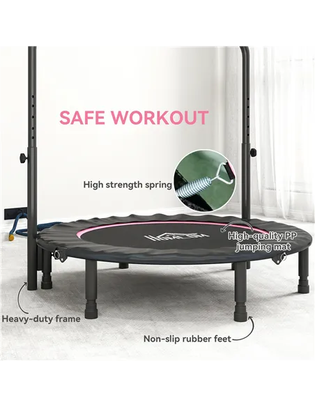 HOMCOM 45" Foldable Mini Fitness Trampoline, with Adjustable Foam Handle, Pink