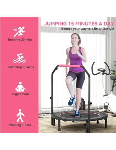 HOMCOM 45" Foldable Mini Fitness Trampoline, with Adjustable Foam Handle, Pink