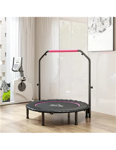 HOMCOM 45" Foldable Mini Fitness Trampoline, with Adjustable Foam Handle, Pink
