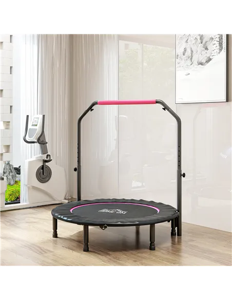 HOMCOM 45" Foldable Mini Fitness Trampoline, with Adjustable Foam Handle, Pink