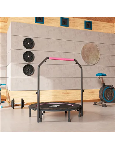 HOMCOM 45" Foldable Mini Fitness Trampoline, with Adjustable Foam Handle, Pink