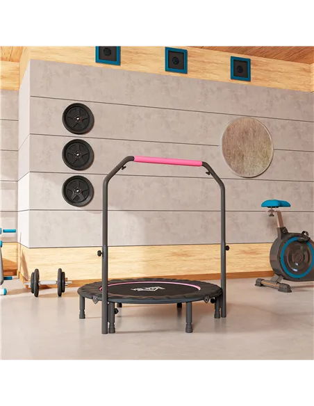HOMCOM 45" Foldable Mini Fitness Trampoline, with Adjustable Foam Handle, Pink