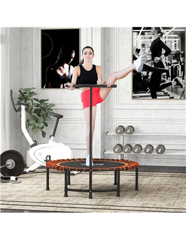 HOMCOM Mini Round Steel Frame Trampoline w/ Adjustable Handle, Orange