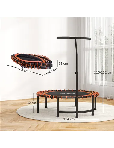 HOMCOM Mini Round Steel Frame Trampoline w/ Adjustable Handle, Orange