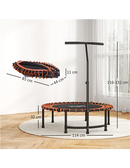 HOMCOM Mini Round Steel Frame Trampoline w/ Adjustable Handle, Orange