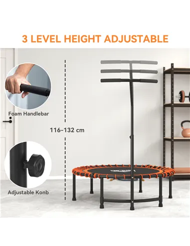 HOMCOM Mini Round Steel Frame Trampoline w/ Adjustable Handle, Orange
