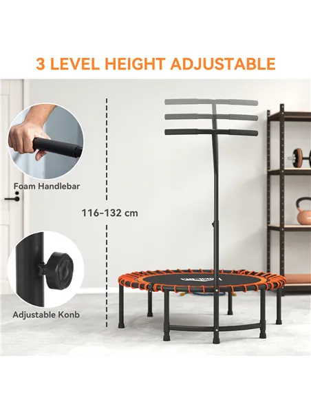 HOMCOM Mini Round Steel Frame Trampoline w/ Adjustable Handle, Orange