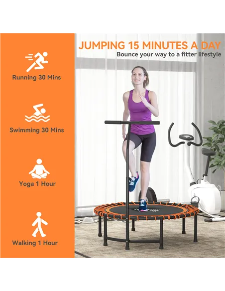 HOMCOM Mini Round Steel Frame Trampoline w/ Adjustable Handle, Orange