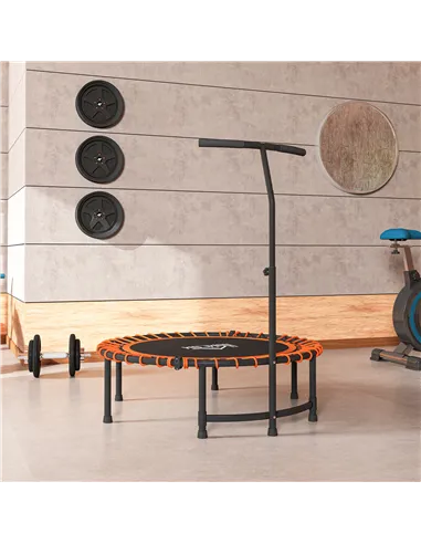 HOMCOM Mini Round Steel Frame Trampoline w/ Adjustable Handle, Orange