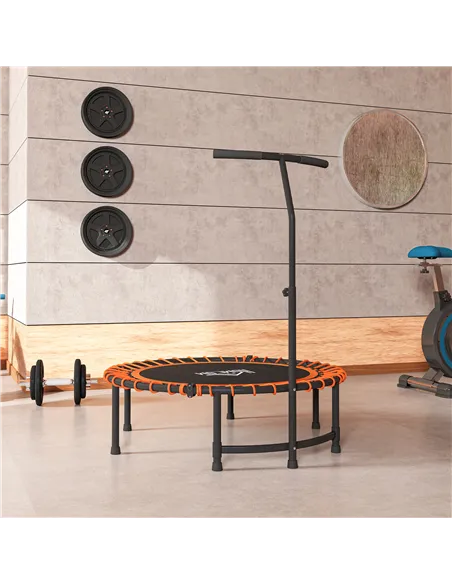 HOMCOM Mini Round Steel Frame Trampoline w/ Adjustable Handle, Orange