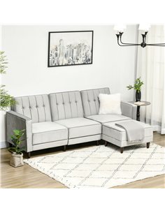 HOMCOM L Shape Sofa Bed Set with 3-Seater Sofa and Footstool, Corner Sofa Bed with Ottoman, Light Grey 2