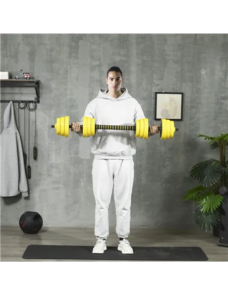 HOMCOM 30KG Dumbbell & Barbell  Adjustable Set Plate Bar Clamp Rod Home Gym Sports Area Exercise Ergonomic