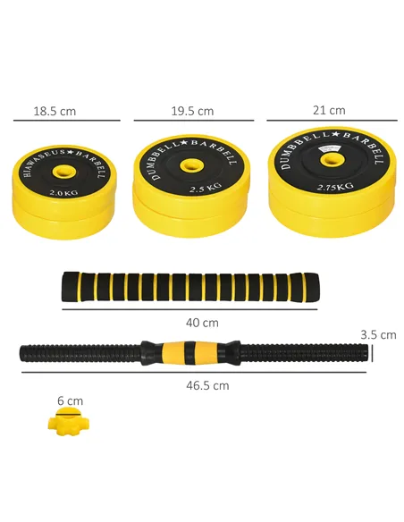 HOMCOM 30KG Dumbbell & Barbell  Adjustable Set Plate Bar Clamp Rod Home Gym Sports Area Exercise Ergonomic