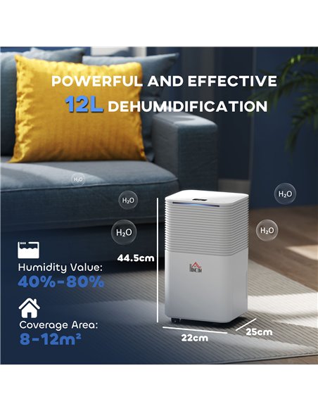 HOMCOM 12L/Day 2000ML Portable Quiet Dehumidifier for Home Laundry Room Bedroom Basement, Electric Moisture Air De-Humidifier wi