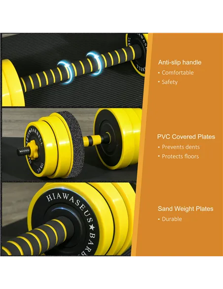 HOMCOM 30KG Dumbbell & Barbell  Adjustable Set Plate Bar Clamp Rod Home Gym Sports Area Exercise Ergonomic