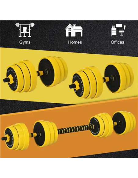 HOMCOM 30KG Dumbbell & Barbell  Adjustable Set Plate Bar Clamp Rod Home Gym Sports Area Exercise Ergonomic