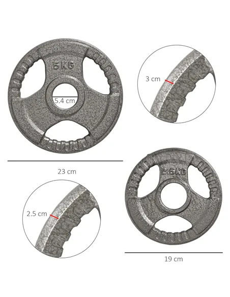 HOMCOM Set of 4 Weight Plate for 2 inch/5cm hole Dumbbell Handle Bar 15kg Dumbbell Plates Barbell Weight 2 x 5kg, 2 x 2.5kg