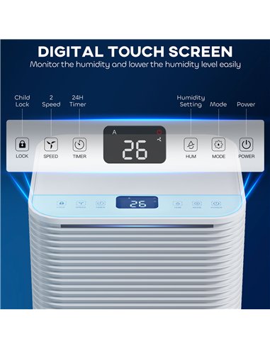 HOMCOM 12L/Day 2000ML Portable Quiet Dehumidifier for Home Laundry Room Bedroom Basement, Electric Moisture Air De-Humidifier wi