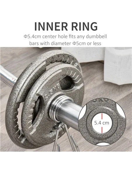 HOMCOM Set of 4 Weight Plate for 2 inch/5cm hole Dumbbell Handle Bar 15kg Dumbbell Plates Barbell Weight 2 x 5kg, 2 x 2.5kg