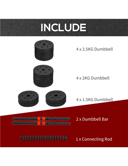 HOMCOM 25kg 2 IN 1 Adjustable Dumbbells Weight Set, Dumbbell Hand Weight Barbell for Body Fitness, Lifting Training for Home, Of