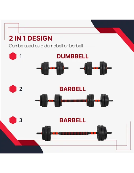 HOMCOM 25kg 2 IN 1 Adjustable Dumbbells Weight Set, Dumbbell Hand Weight Barbell for Body Fitness, Lifting Training for Home, Of