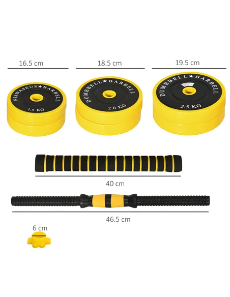 HOMCOM 25KG Dumbbell & Barbell  Adjustable Set Plate Bar Clamp Rod Home Gym Sports Area Exercise Ergonomic