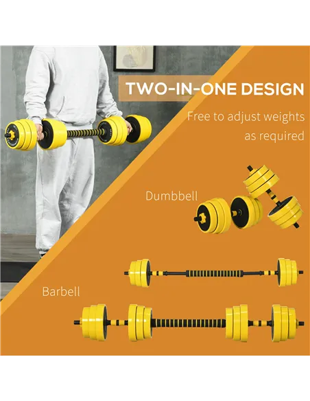 HOMCOM 25KG Dumbbell & Barbell  Adjustable Set Plate Bar Clamp Rod Home Gym Sports Area Exercise Ergonomic